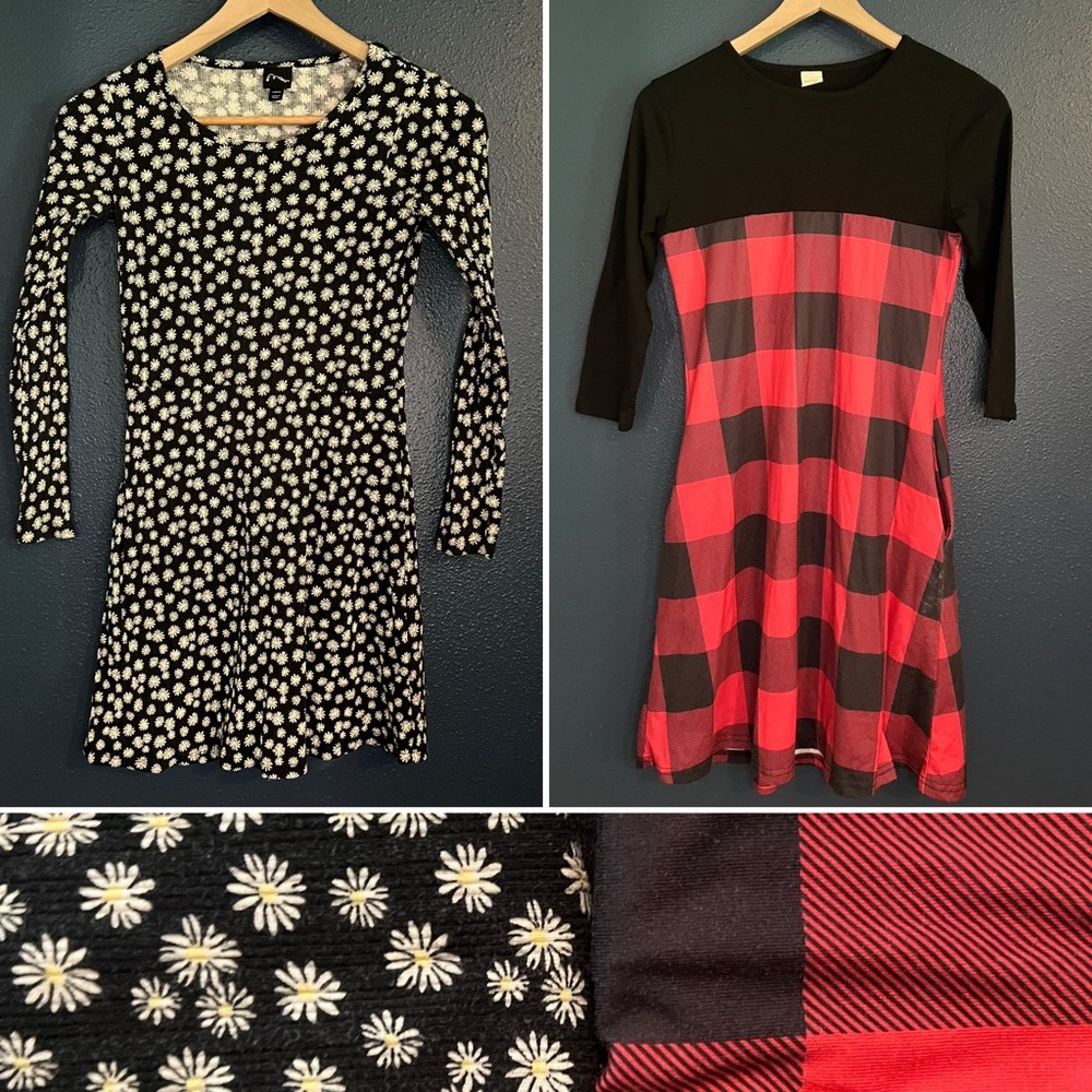 🌼 Plaid & Daisy Dress Bundle – Size Girls L 🌼